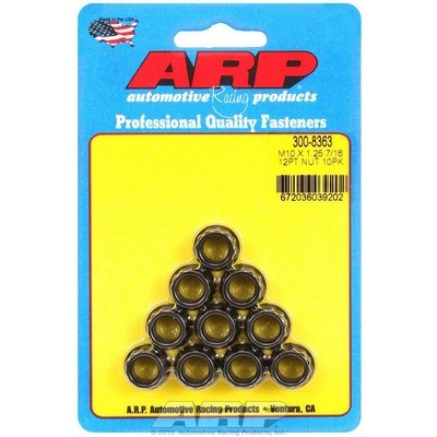 ARP Nut, 10 mm x 1.25 Thread, 12 mm 12 Point Head, Set of 10 300-8363